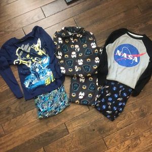 Three sets boys LS winter pjs size 8/10